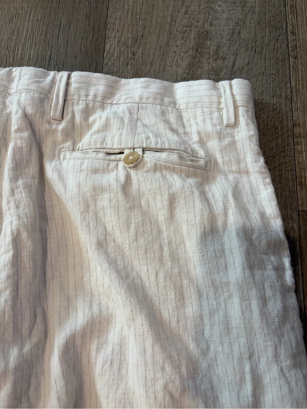 Banana Republic Cream Pinstripe Linen and Cotton Pants Lightweight Breathable